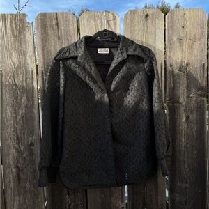 Vintage Black Lace Button up Women's Blouse Floral Collared